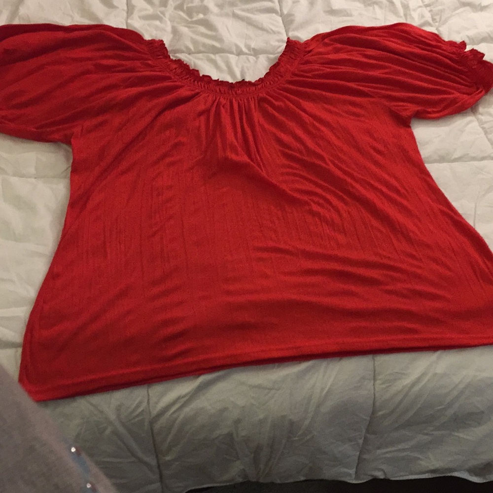 Allie & Rob Coral Red Puffy Sleeve Top